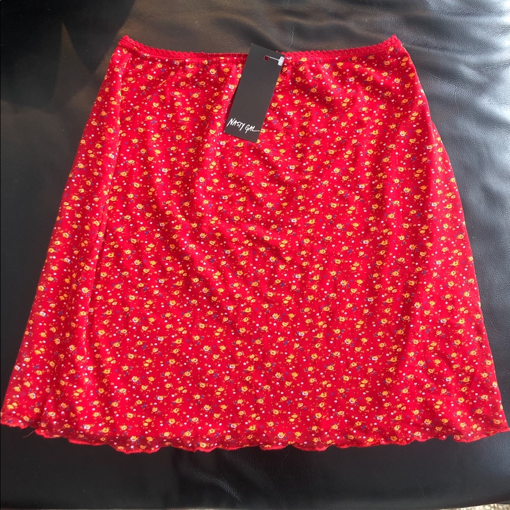 NastyGal Red Floral Mini Skirt - NWT
